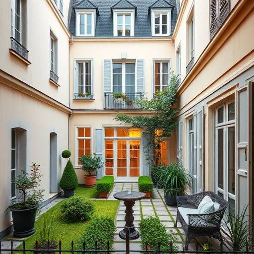 Maison de ville élégante avec jardin privé dans le Marais.