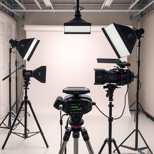 Studio photo professionnel avec fonds variés et équipements modernes.